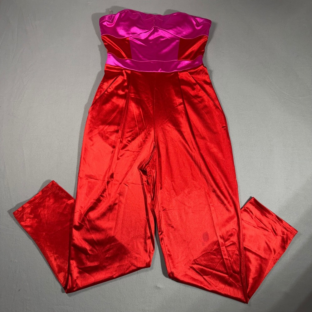 Crystal Doll Strapless Jumpsuit Womens Red Pink Colorblock Party Chic